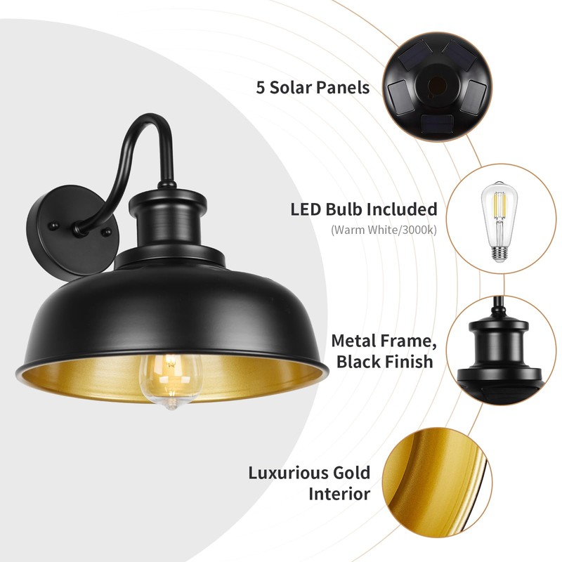 Diyel Solar Barn Light for Outside, Gooseneck Outdoor Wall Lights