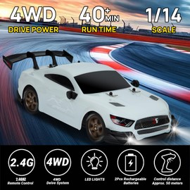 Full Scale RC Drift Car, 1:14 Professional Remote Control Drift Cars with Proportional Throttle and Steering 4WD GT Drift RC Car Hobby Grade Drifting Vehicles Toy for Adults Boys Kids (White)