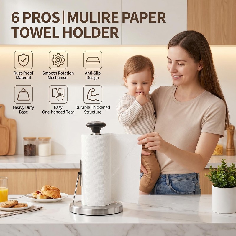 MULIRE Stainless Steel Paper Towel Holder Countertop with Tension Arm