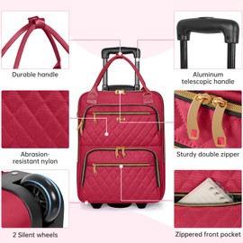LASUK Underseat Carry On Luggage with Spinner Wheels, Stylish Lightweight Under Seat Luggage, Personal Item Suitcase with telescoping handles for Men Women, Pilots and Crew, Burgundy