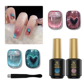 Biutee Gel Nails, Nail Color, Shining Cat Eye Gel, Cute Magnetic Gel, 2 Colors, 0.3 fl oz (8 ml), Fine Particles, Glitter, Color Gel, Diamond Gel, Brilliant Sparkle, UV/LED Compatible, Cat Eyes,