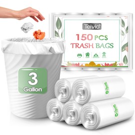 Teivio 3 Gallon 150 Counts Strong Trash Bags Garbage Bags, Bathroom Trash Can Bin Liners, Small Plastic Bags for Home Office Kitchen Kitchen, Clear