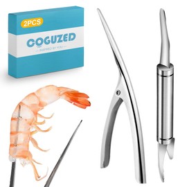 CoguZed 2-Piece Stainless Steel Shrimp Deveiner and Peeler Tool Set, Designed for Efficient Shelling and Cleaning of Seafood