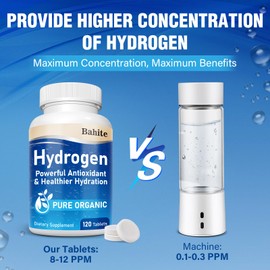 H2 Hydrogen Water Tablets with Magnesium, Molecular Hydrogen Tablets for Drinking Water, Supports Cellular Energy & Brain Health, Non-GMO, Gluten Free, 120 Counts