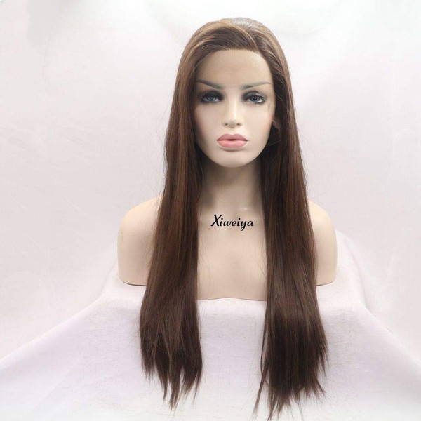 Xiweiya Natural Brown Long Silky Straight Synthetic Lace Front Wigs Comfortable Nice Hairline Lace Front Wigs with Side Part Heat Resistant Looks Real Wig
