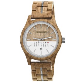 Holzwerk Germany Handmade Men's Watch Eco Natural Wooden Watch Wooden Bracelet Watch Beech White Silver Zebra Colourful Pattern Analogue Quartz Watch Date and Day of the Week Display, Beech white,