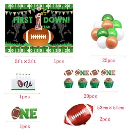 Football 1st Birthday Party Decorations，1st Year Down Birthday Decorations，1st Year Down Banner,1st Year Down Party Decorations，Football 1st Birthday Backdrop