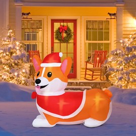 Kitticcino 4 Ft Christmas Corgi Inflatable With Built-in LED - Indoor/Outdoor Decoration, Blow Up Dog Yard Decor for Xmas Holiday Lawn and Garden