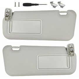 Sun Visor Pair Compatible with 2010-2013 Mazda 3 (Non-Illuminated) - Driver & Passenger Sunshade Kit w/Clips, Screws Instructions - Replaces BBM2-69-320C-75 (Gray)