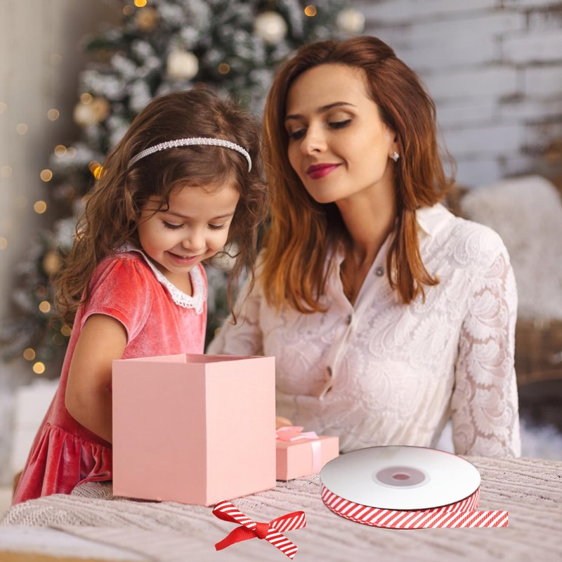 Bohue Christmas Peppermint Stripe Ribbon Candy Cane Ribbon Wired Edge