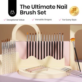 Beetles 31pcs Nail Art Brushes, Nail Dotting Tools, Nail Drawing Pens, Nail Dust Brush, Striping Nail Art Liner Brushes, Nail Art Pens with Nail Brush Holder All in One for Starter Nail Art Design