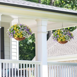 Artificial Pansies Faux Hanging Flowers Plants Basket for Outdoor Outside Decoration, 12 pcs Silk Pansy UV Resistant Realistic Colorful Fake Flower for Home Porch Yard Patio Balcony Garden Arch Party