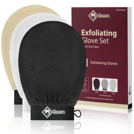 3 PCS Exfoliating Glove and Mitts, Removes Dead Skin and Fake Tan with Kessa Body Scrub Glove Set for Deep Body Cleansing and Hamam Use. (Balanced Exfoliation 3-Pack (150D/250D))