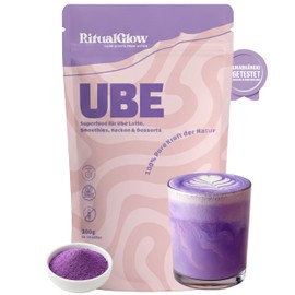 RitualGlow Ube Powder Yam Root - Caffeine-free Latte Alternative to Matcha for Latte, Smoothies Baking Naturally Sweet Creamy Laboratory Tested in Germany, Purple, 100 g
