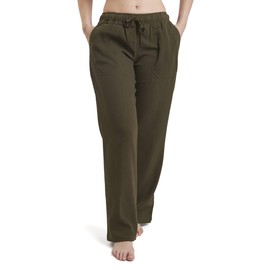 J CE Women's Cotton Gauze Low Waist Beach Pants with Pockets (Green, XS)