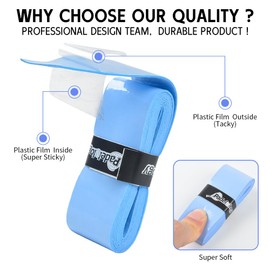 Padelology Tacky Padel Overgrip - 6 Pack Extremely Sticky Non-Slip Pickleball Grip Tape for Paddle, Tennis, Badminton, Squash Racquet Grip [0.6mm Thickness] (Blue, 6 Grips)