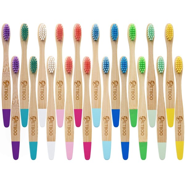 Kids Bamboo Toothbrushes Colorful Soft Bristles Eco-Friendly Biodegradable Waterproof Wooden Handle Toothbrushes Pack of 20