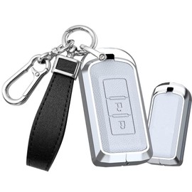 TECART Smart Car Key Fob Holder Case fit for Mitsubishi L200 ASX Outlander Sport Plug-in Hybrid Eclipse Cross Pajero Lancer Evolution GT Mirage Remote Key Cover Keyring Keychain 2 Buttons White