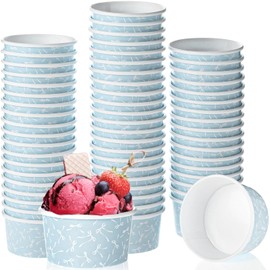 Maxdot 3 oz Bow Treat Snack Cups 60 Pcs Dessert Cups Disposable Ice Cream Dessert Bowls, Paper Yogurt Bowls, for Hot and Cold Foods, Suitable for Gelato or Mousse (blue)