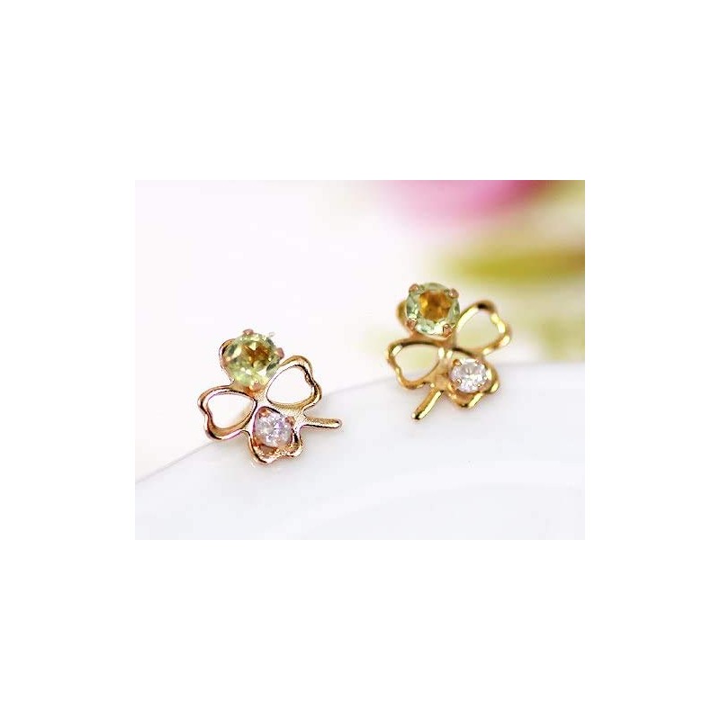 KASHIMA K10/WG 0.02ct Diamond/Peridot Clover Earrings