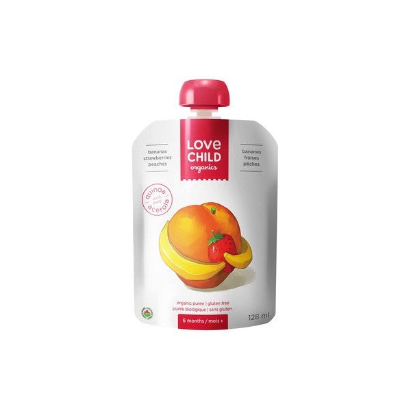 Love Child Organics Baby Food Pouch with Quinoa, Bananas, Strawberries and Peaches for 6 Months and Over 128 ml