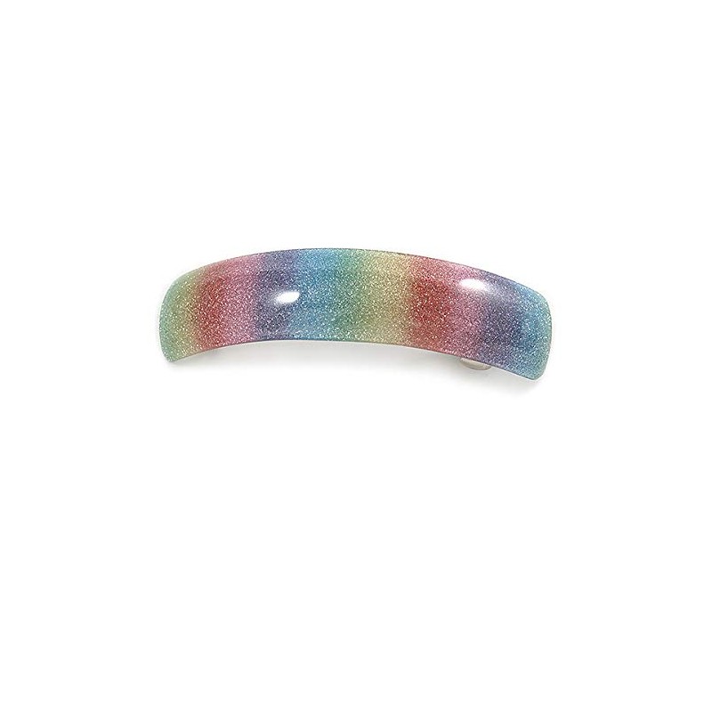 'Rainbow' Glitter Acrylic Square Barrette/Hair Clip In Silver Tone -
