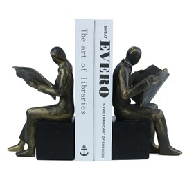 Lukitas Decorative Bookends for Reading Books, Heavy Duty Book Holder Non-Slip, Vintage Home Décor Accessories for Study Office Bookshelf, Bronze, Resin, 1Pair/2Piece