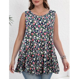 JollieLovin Plus Size Womens Long Tunic Tank Tops Sleeveless Crew Neck Flowy Swing Shirts