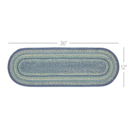 VHC Brands Jolie Farmhouse 12"x36" Table Runner Blue Textured Jute Striped Oval Kitchen Table Decor