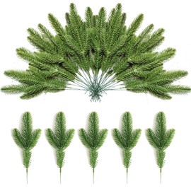 7Queen 30pcs Artificial Pine Branches Green Plants Needles DIY Accessories Realistic Faux Christmas Greenery Green Plants Pine Picks and Stems for Garland Wreath Christmas and Home Garden Decor