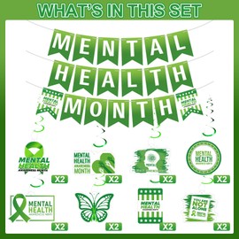 Affrolling 35 Pcs Mental Month Decorations Including Mental Month Banner Mental Month Hanging Swirls Wall Decor Holiday Celebrating Events for Festival Supplies