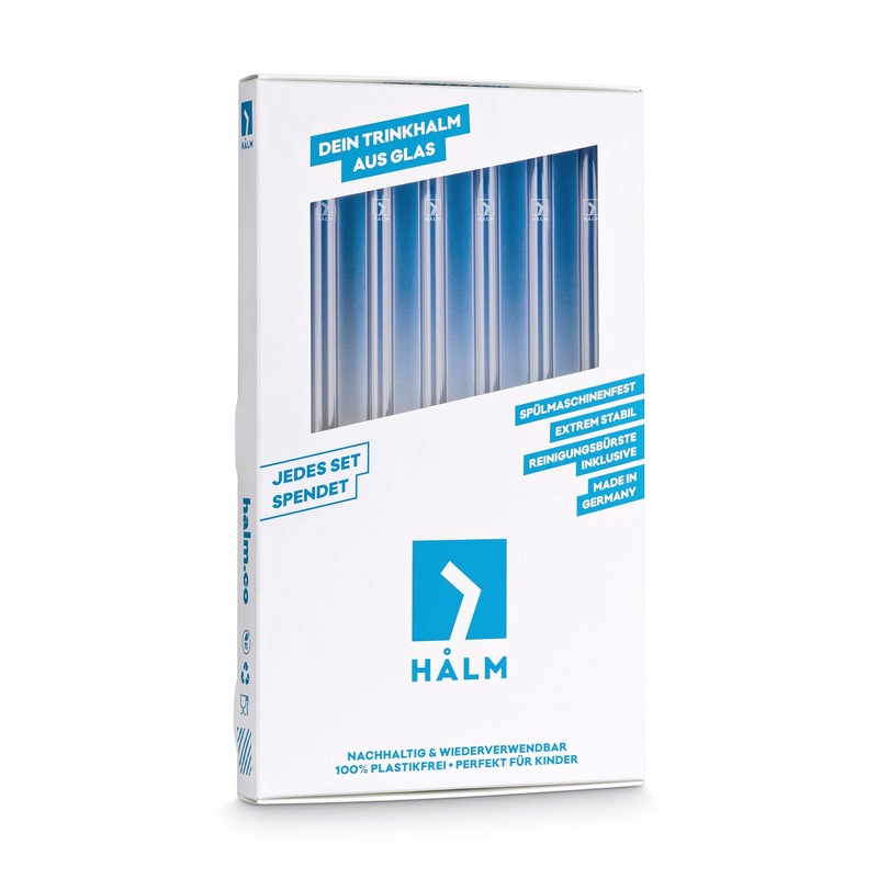 HALM Reusable Drinking Straws, Pack of 6 Straight 20 cm
