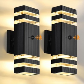 DASTOR Motion Sensor Outdoor Wall Lights 2 Pack, Dusk to Dawn Outdoor Lighting, 2-Layer Exterior Porch Light Fixtures, Up and Down Outside Lights for House Garage