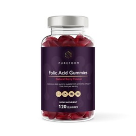 PureForm Folic Acid Gummies 400mcg | High Strength Vegan Folic Acid Supplement | Pregnancy & Prenatal Support | Natural Berry Flavour | UK Made GMP | 60 or 120 Gummies (120 Gummies)