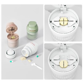 3-in-1 Pill Crusher Fine Powder - 1/4 1/2 Pill Cutter Splitter for Small and Tiny, Grinder for Elderly with Storage and Measuring Cup (Green)