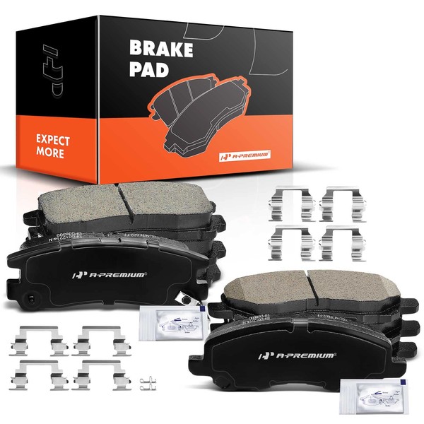 A-Premium Front & Rear Ceramic Disc Brake Pads Set Compatible with Select Chrysler, Dodge and Mitsubishi Models - Stratus/Sebring 2001-2005, Eclipse 2001-2012, Galant 2002-2012, with Hardware, 8 Pcs