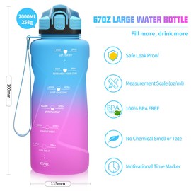 Niggeey Sports Water Bottle 500 ml, 700 ml, 1 L, 1.5 L, 2 L Drinking Bottle, Children Leak-Proof, BPA-Free Tritan Motivational with Time Marking, Sports Bottle for Children, School, Fitness, Gym