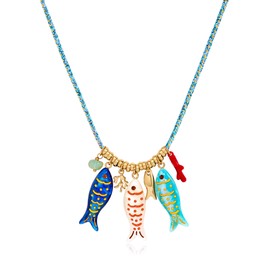 MUYAN Boho Colored Acrylic Fish Charm Necklace with Bright Blue Cord Chain Seashore Beach Necklaces for Women Summer Ocean Jewelry