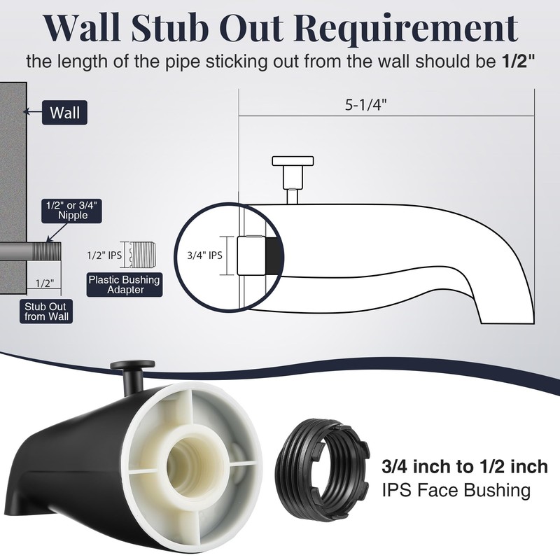 Enhon Tub Spout with Rear Diverter, Bathtub Spout Fitting 1/2-Inch