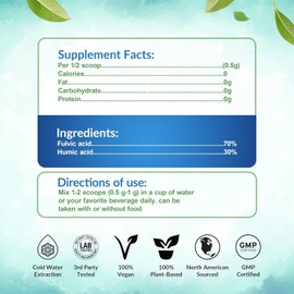 LEAFSOURCE LEAFSOURCE Humic & Fulvic Acid Powder 60g, (120 servings of 500mg each) known to contain Plant-Based Trace Minerals, Amino Acids & Vitamins, Zero Chemicals, Sugar Free & Gluten Free. MADE IN CANADA