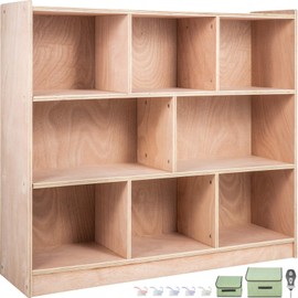 VEVOR Cubby Mobile Tray Storage Cabinet, 8-Compartment Cubby Storage Shelf, Cubby Storage Cabinet 3-Shelf, Classroom Cubbies, Classroom Furniture for Home, Daycare and Preschool, Natural