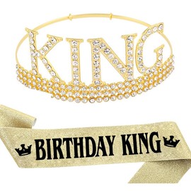 ALRBE TIN Tiara for Men Birthday, Birthday King Sash and Crown Set for Men Birthday Party Favors Decorations Gold Crown Gold Sash for Men Birthday Gifts