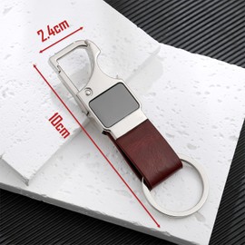 RTRTGS Men's Leather Key Fob Metal Car Key Ring Multifunctional Tool Key Holder Bottle Opener Keychain, brown