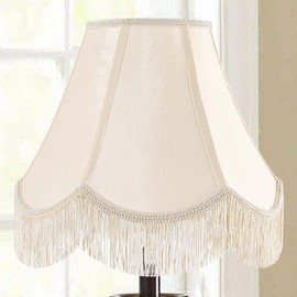GO&SO 1 Pcs Yellowish Beige Silk Victorian Lamp Shade – Scalloped Bell Design with Fringe Trim, 6x13x10.6 Inch (Spider Fit), Fabric Replacement Shade for Table & Floor Lamps, Easy Snap Assembly