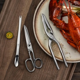 MALANG - Full stainless steel Crab Leg cracker,scissor and picks,seafood tool kit,Easy to Use Lobster cracker,food scissor,and lobster pick &spoon,portable travel box