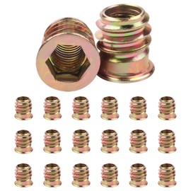 20Pcs M6 (6mm) X 15mm Threaded Inserts for Wood, Jeboler Insert Hex Socket Nuts M6 Flanged Hex Socket Nut, Zinc Plated Carbon Steel Hex Drive Head Nut for Wood Furniture