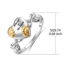 Sunflower Urn Ring for Ashes 925 Sterling Silver Cremation Jewelry Ashes Keepsake Ring for Women Memorial Jewelry Bereavement Gift Size 8