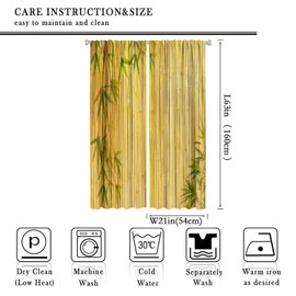 Bamboo Curtain,Yellow Colored Bamboo Tree Background Print Window Drapes for Bedroom Living Room Kitchen Darkening Thermal Insulated Curtain for Home Decor,2 Panel Set,42x63 Inch