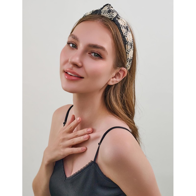 Glorig Straw Black And White Headbands For Women Chic Wide