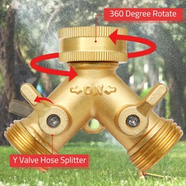 Biaungdo 2 Pcs Way Connector Garden Hose Splitter, 3/4 Garden Hose Y Splitter, Solid Brass Hose Adapter Y Valve Spigot Faucet Adapter with Faucet Watering Shut Off Valves